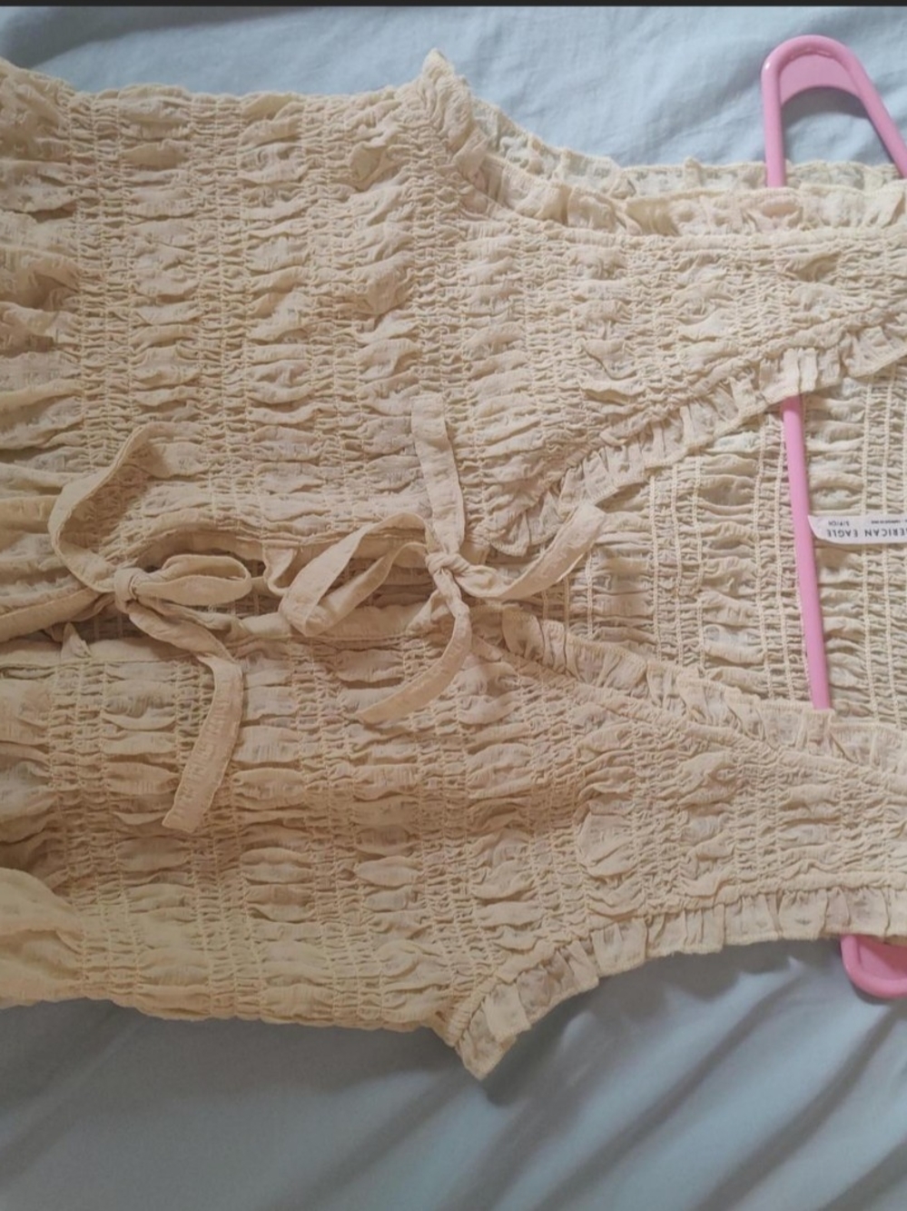 American Eagle Outfitters Cream Smocked Ruffle Tank